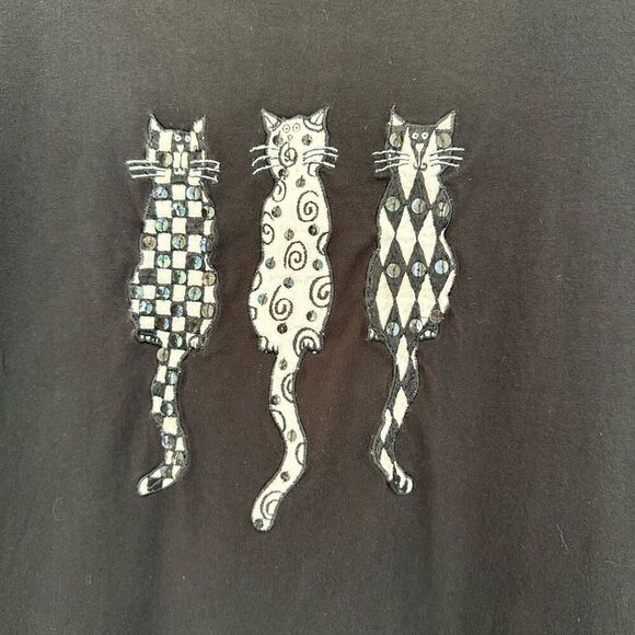 Casey Coleman Vintage Cats Embroidered Abstract Sequin Black White Maxi Cotton T - Picture 8 of 10
